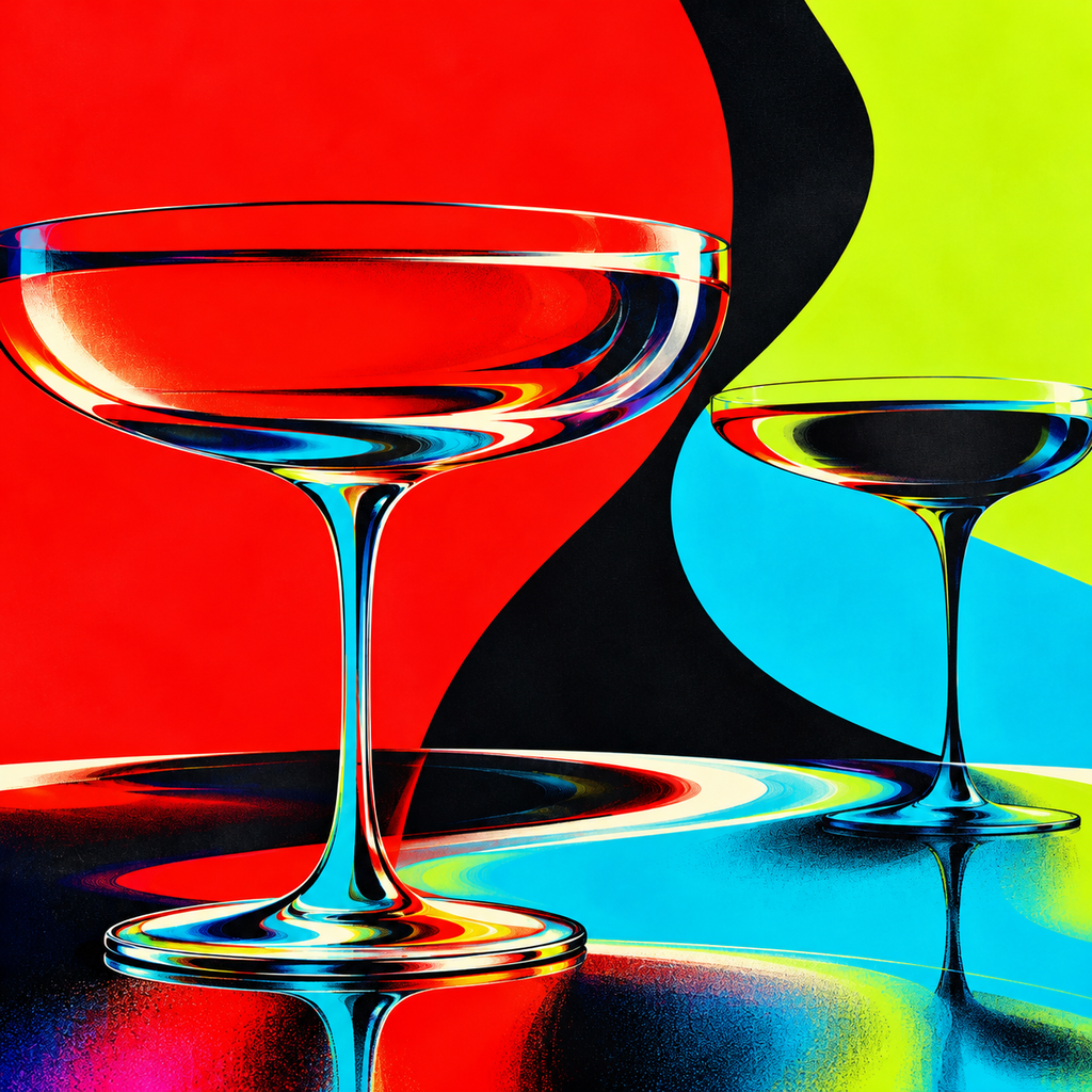 Colorful cocktail-glass artwork for Liquid Society beach towel.