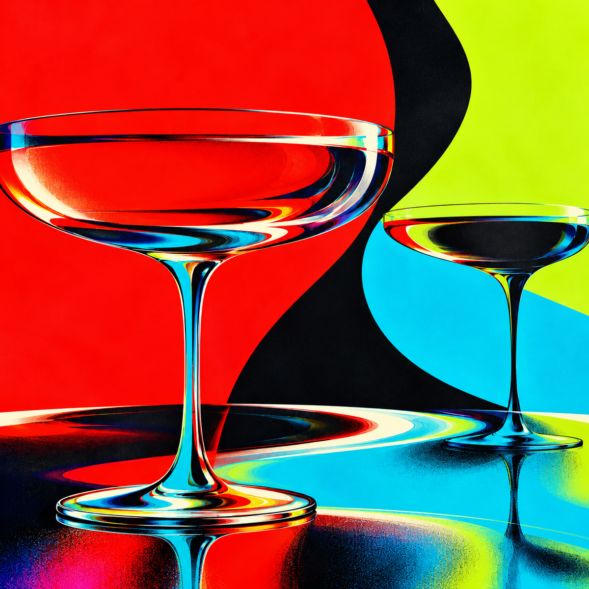 Colorful cocktail-glass artwork for Liquid Society beach towel.