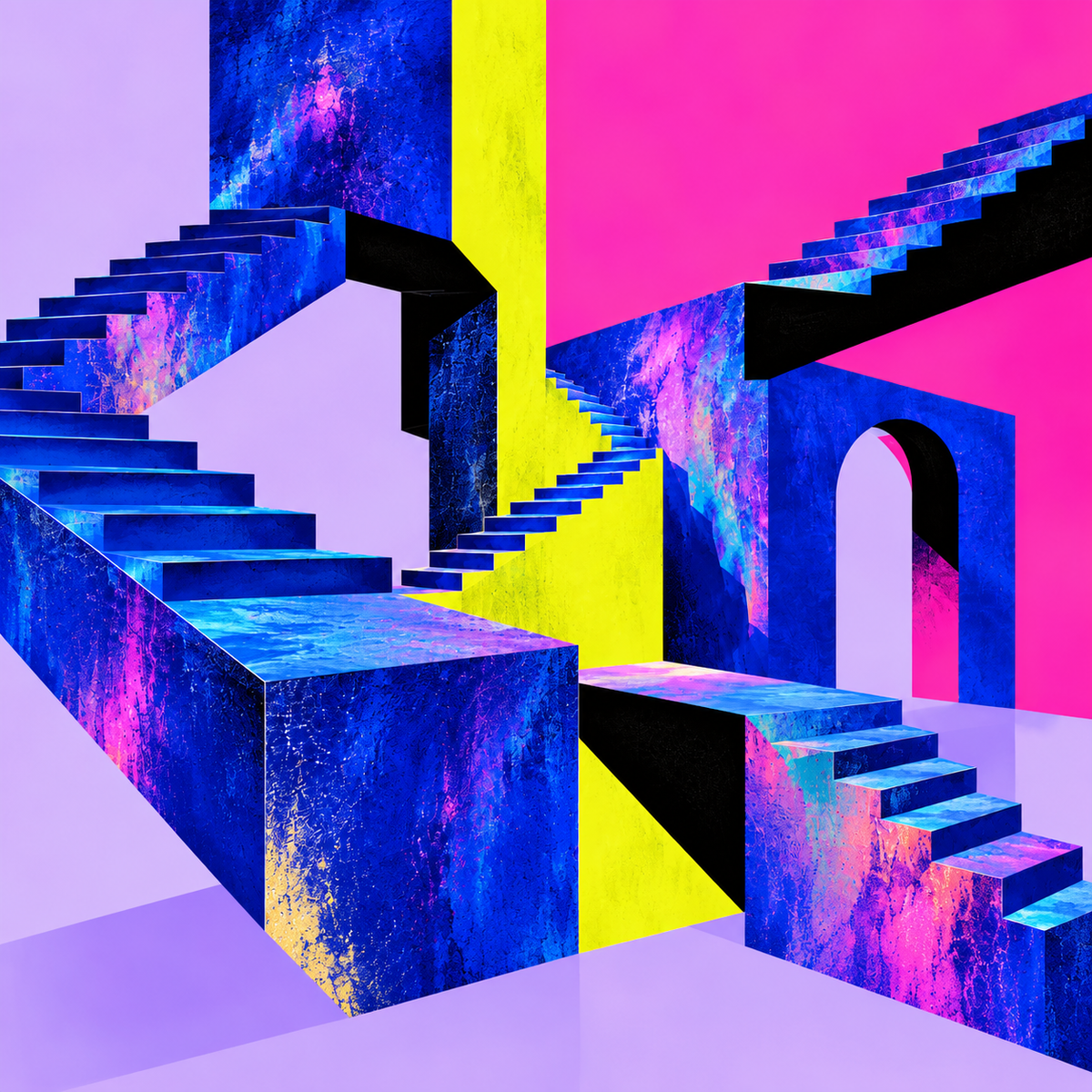 Blue and magenta architectural artwork for Level Unlocked beach towel.