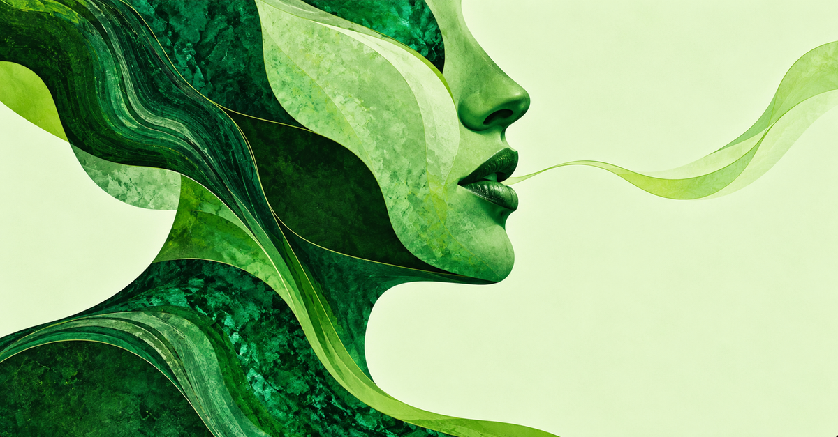 Green profile artwork for Poison & Poetry beach towel.