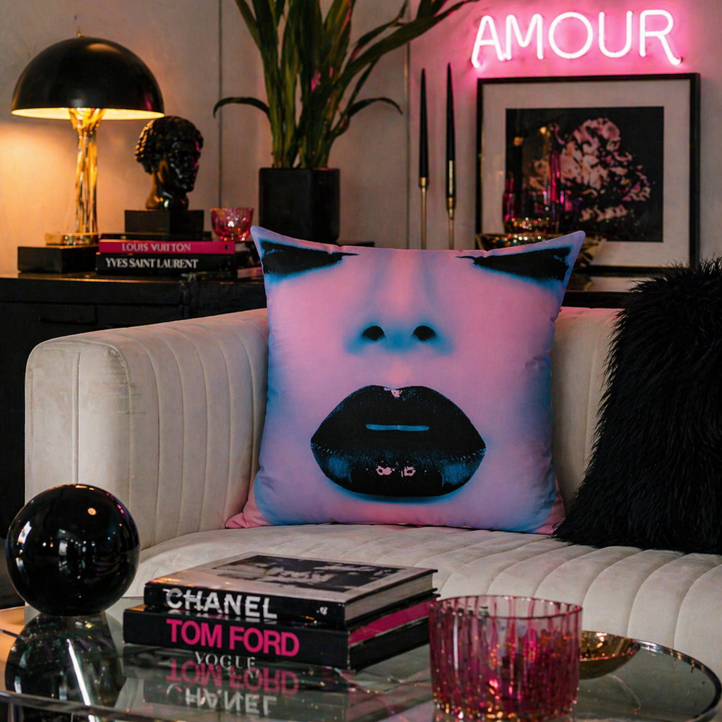 Blackout Kiss - Faux Suede Throw Pillow