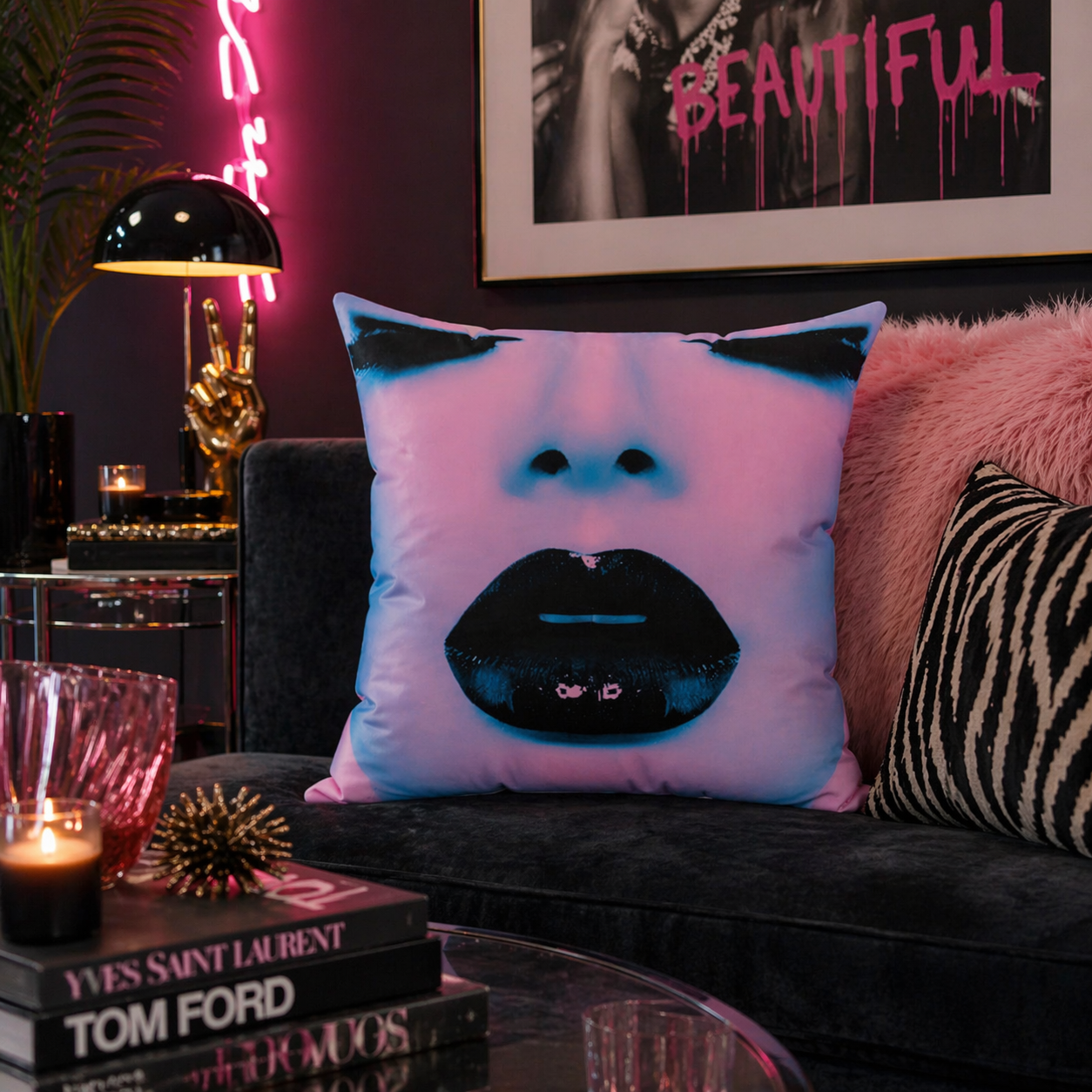Blackout Kiss - Faux Suede Throw Pillow