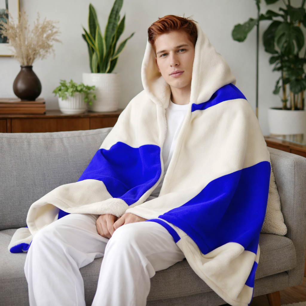 Cobalt Contour - Hooded Fleece Sherpa Blanket