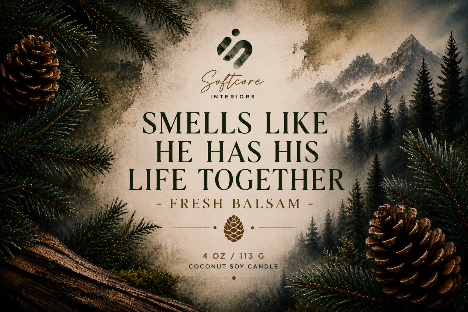 Smells Like He Has His Life Together - Fresh Balsam Soy Candle Jar