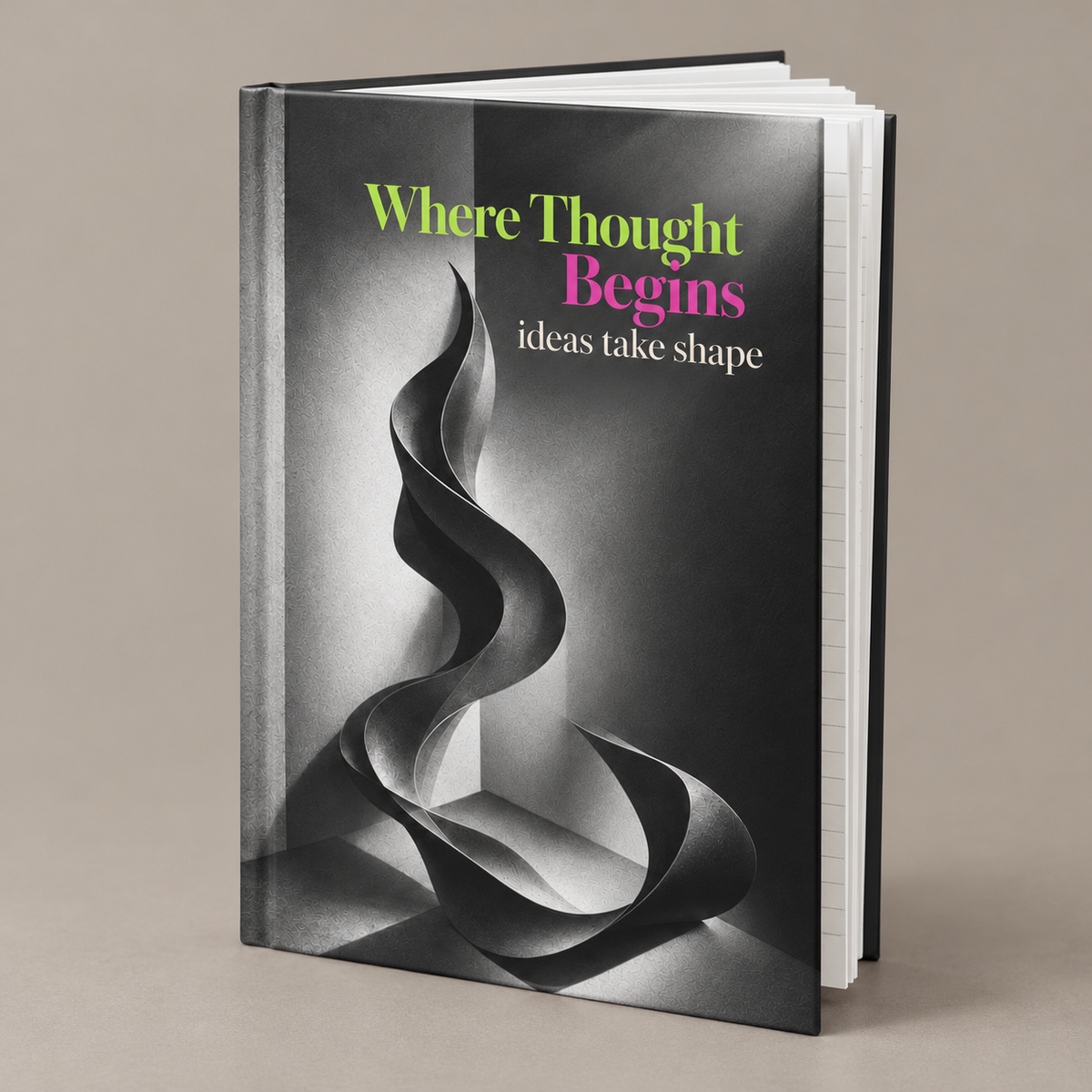 Where Thought Begins journal open front with lined pages