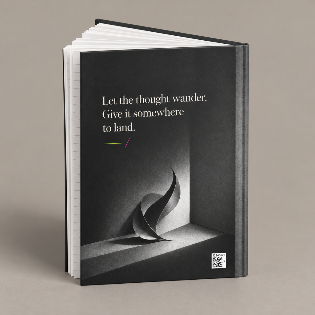 Where Thought Begins journal open back with quote and production barcode