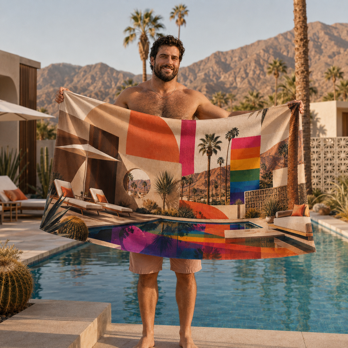 Rainbow Sunset — Retro Palm Springs Pool Beach Towel