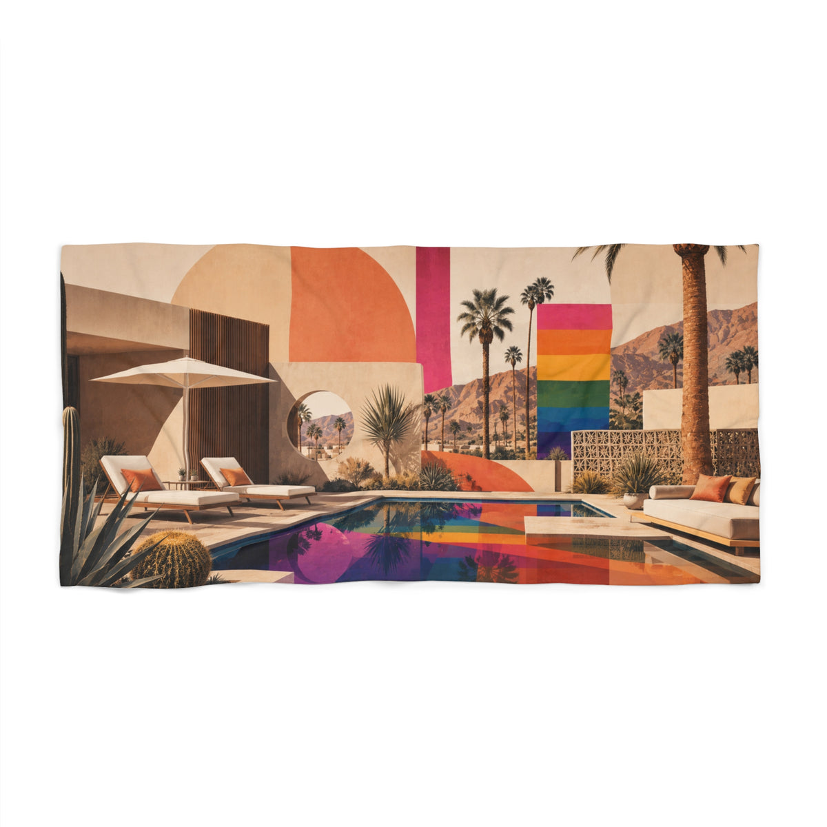 Rainbow Sunset — Retro Palm Springs Pool Beach Towel