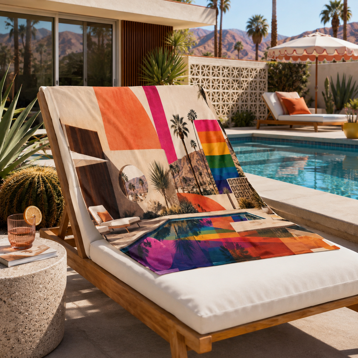Rainbow Sunset — Retro Palm Springs Pool Beach Towel