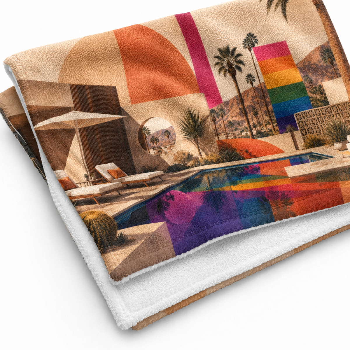 Rainbow Sunset — Retro Palm Springs Pool Beach Towel