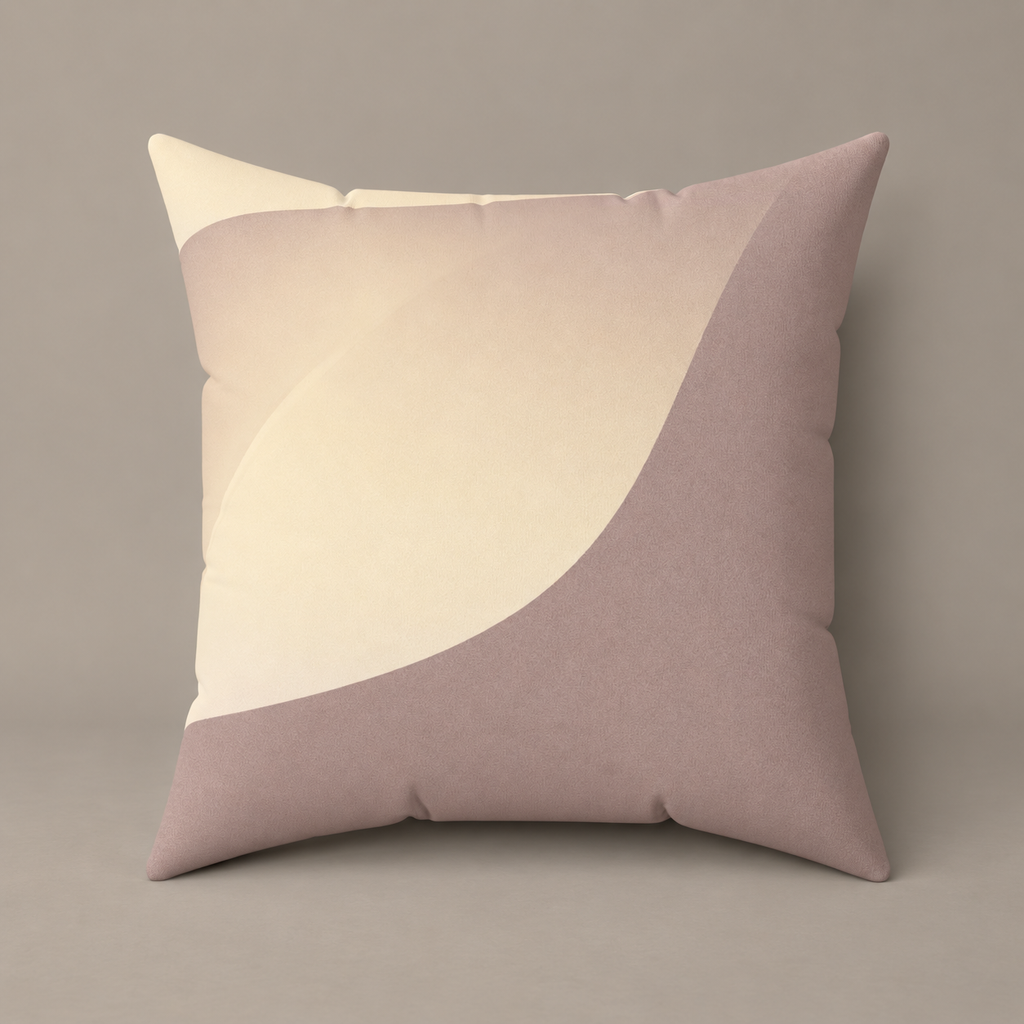 Subtle Seduction faux-suede pillow with a cream curved form against warm taupe on a greige studio surface.