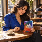 Still, It Clears hardcover journal during a cafe pause